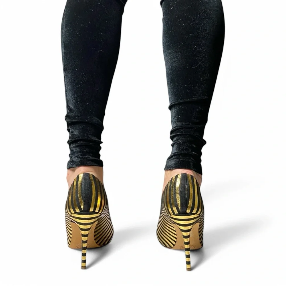 J.Crew Gold & Black Striped Heels - Size 8.5 - Picture 4 of 4